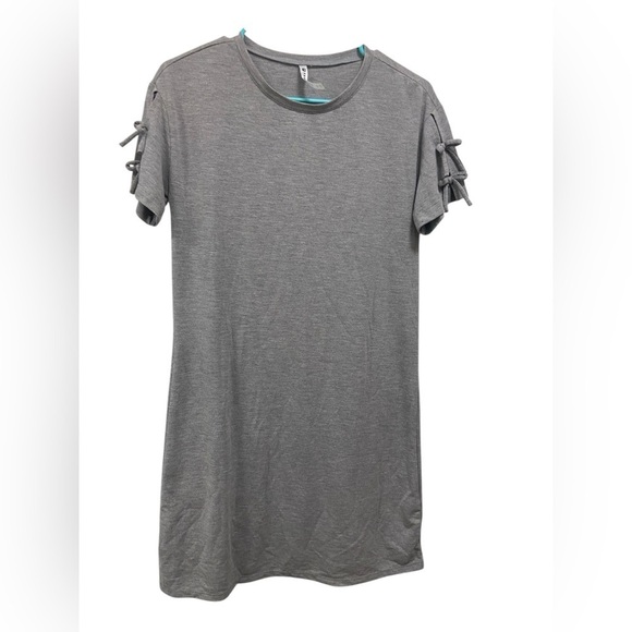 Fabletics, gray T-shirt dress with double bows on sleeves women’s size xs - Picture 3 of 9